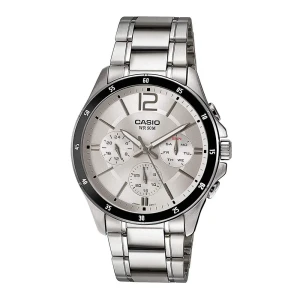 Casio Enticer Chronograph Men's Metal Band Silver Dial Watch, MTP-1374D-7AVDF
