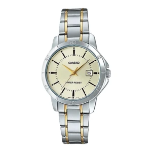 Casio Men's Chrome Round Dial With Two Tone Bracelet Analog Watch, LTP-V004SG-9AUDF
