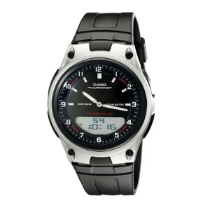 Casio Youth Analog-Digital Telememo Illuminator Black/Silver Men's Watch, Black Resin Band, AW-80-1AVDF