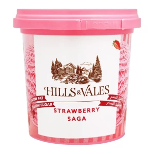 Hills & Vales Strawberry Saga Ice Cream, Low Fat, Low Sugar, 125ml
