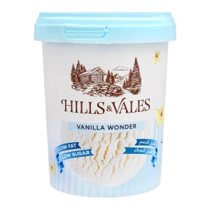 Hills & Vales Vanilla Wonder Ice Cream, Low Fat, Low Sugar, 500ml