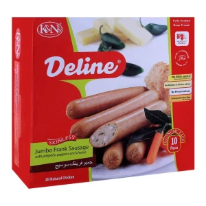 K&N's Deline Jumbo Frank Sausages, With Jalapeno Peppers And Cheese, Chicken, 10-Pack, 740g