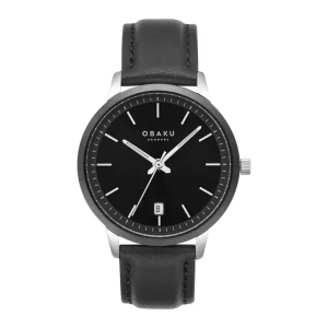 Obaku Men's Denmark Black Round Dial & Plain Strap Analog Watch, V270GDABRB