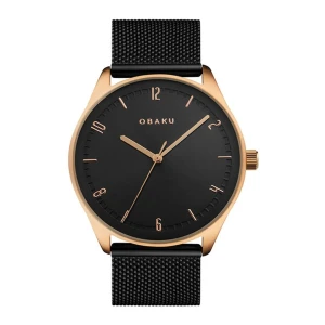 Obaku Men's Golden Round Dial With Black Background & Bracelet Analog Watch, V235GXVBMB