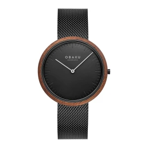 Obaku Men's Wood Brown Round Dial With Black Background & Bracelet Analog Watch, V245GXBBMB