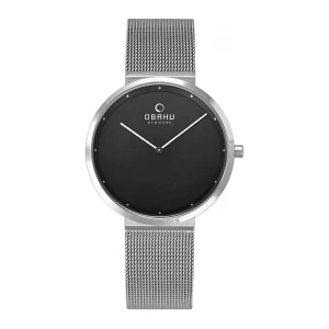 Obaku Women's Chrome Round Dial With Black Background & Silver Bracelet Analog Watch, V230LXCBMC