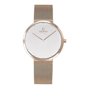 Obaku Women's Rose Gold Round Case With White Dial & Bracelet Analog Watch, V230LXVWMV