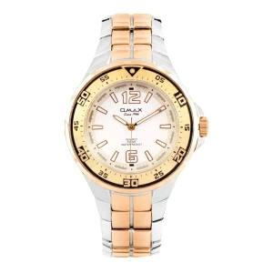 Omax Men's 5 Bar Yellow Gold Round Dial & Two Tone Bracelet Analog Watch, DBA653N003