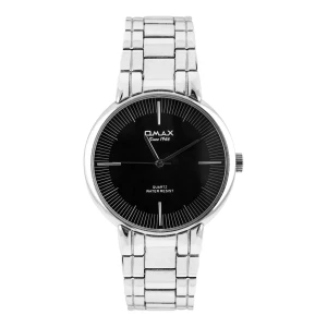 Omax Men's Chrome Round Dial With Black Background & Chrome Chain Analog Watch, HSA041P002