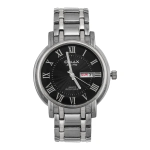 Omax Men's Chrome Round Dial With Black Background & Chrome Chain Analog Watch, HYC025P002