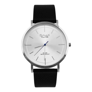 Omax Men's Chrome Round Dial With Plain Black Strap Analog Watch, DX31P62B