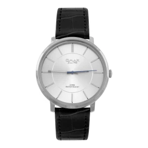 Omax Men's Chrome Round Dial With Textured Black Strap Analog Watch, DC005P62B