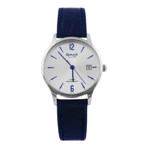 Omax Men's Chrome Round Dial With Textured Blue Dial Strap Analog Watch, HD09P64I