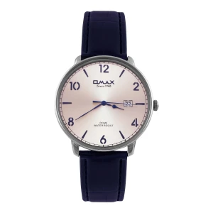 Omax Men's Rose Pink Round Dial With Textured Navy Blue Strap Analog Watch, DCD001P64I