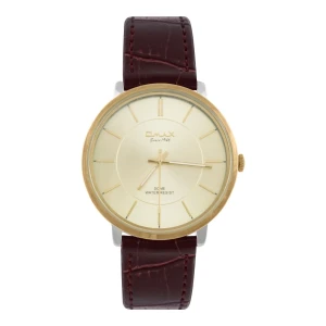 Omax Men's Yellow Gold Round Dial With Texture Maroon Strap Analog Watch, DC005T15I