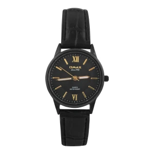 Omax Women's Black Round Dial With Textured Black Strap Analog Watch, JKL03-BLK
