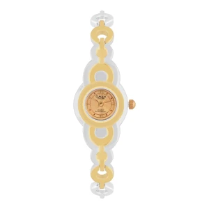 Omax Women's Designed Round Dial With Two Tone Bracelet Analog Watch, JJL474N001