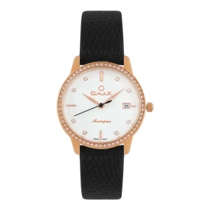 Omax Women's Masterpiece Rose Gold Round Dial With Black Strap Analog Watch, ML03R33I