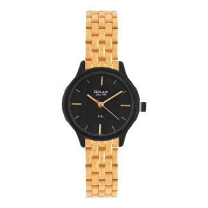 Omax Women's PVD Black Round Dial With Golden Bracelet Analog Watch, FSB002BG02