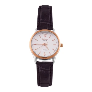 Omax Women's Rust Gold Round Dial With Textured Maroon Strap Analog Watch, JXL01C35I