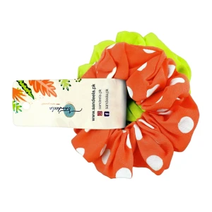 Sandeela Cotton Linen Classic Scrunchies, Peach & Green, 03-2090
