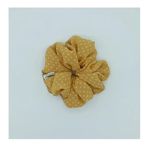 Sandeela Silk/Chiffon Classic Scrunchies Yellow & White Polka Dots, M03-02-1114