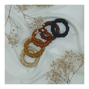 Sandeela Tinies Silk/Chiffon Round Scrunchies, All Brown Shades, 5-Pack, M01-02-5002