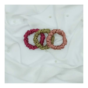Sandeela Tinies Silk/Chiffon Round Scrunchies, Magenta/Pistachio Green/Tea Pink, 3-Pack, M01-02-3015