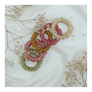 Sandeela Tinies Silk/Chiffon Round Scrunchies, Pistachio Green/Tea Pink/Mustard/Pink/Beige, 5-Pack, M01-02-5012