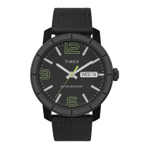 Timex Men's Black Round Dial With Textured Black Strap Chronograph Watch, TW2T72500