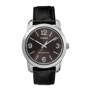 Timex Men's Chrome Round Dial With Textured Plain Strap Analog Watch, TW2R86600