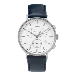 Timex Men's White Round Dial & Plain Navy-Blue Strap Chronograph Watch, TW2T32500