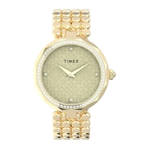 Timex Women's Designed Gold Round Dial & Bracelet Analog Watch, TW2V02500