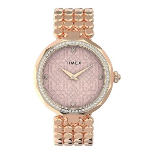 Timex Women's Rose Gold Round Dial With Designed Bracelet Analog Watch, TW2V02800