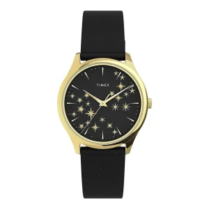 Timex Women's Starstruck 32mm Black Leader Strap Watch Gold, TW2U57300